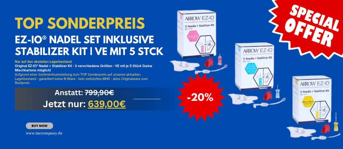 EZ-IO Nadeln mit Stabilizer Kit in der 5er Packung zum absoluten Top Preis aufgrund Sortimentsumstellung. Nur auf den aktuellen Lagerbestand und in 3 verschiedenen Größen